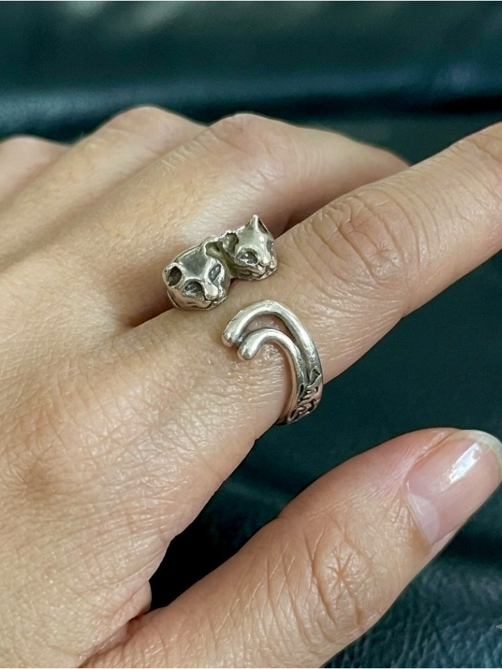 🔴SALE🔴 Vintage 925 Sterling Silver Double Cat Bypass Wrap Ring Adjustable 7g - Picture 2 of 14